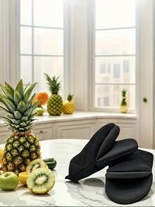 1/2 件耐高温 500°F 烤箱手套，迷你烤箱垫，带防滑手柄和挂环，适用于烘焙、烧烤、烹饪和烧烤（黑色） - 黑色 - 查看 2