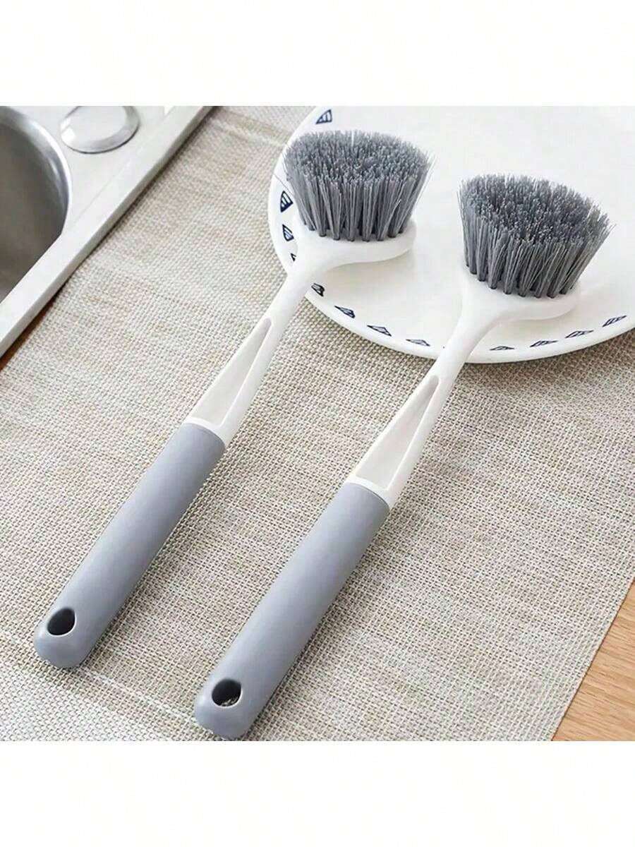 1piece Long-Handled Reusable Cleaning Brush - Effective Household Decontamination And Dishwashing Tool For Sink, Stove, And Cup Cleaning - Uncharged, Easy To Use, And Space-Saving - Grey - View 1