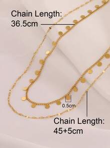 1pc Stainless Steel Round Tassel Pendant Necklace For Women Fashion Gold Color Double Layers Chain Necklace Jewelry Gift