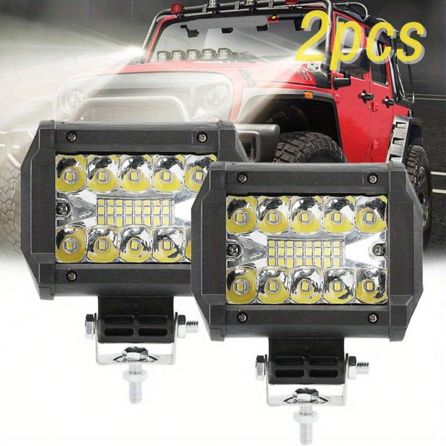 2 Pieces 4 Inch 20 LED Car External Three-Eye Auxiliary Light Bar, 12V, High Brightness Plastic Shell, Auto Parts For Men, Trucks, Motorcycles, RVs - Black - View 1