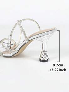 Giày cao gót hở mũi kim loại đính đá Rhinestone chéo màu bạc cho nữ, giày dự tiệc sang trọng, thời trang gợi cảm, thoải mái - Bạc - Xem 7
