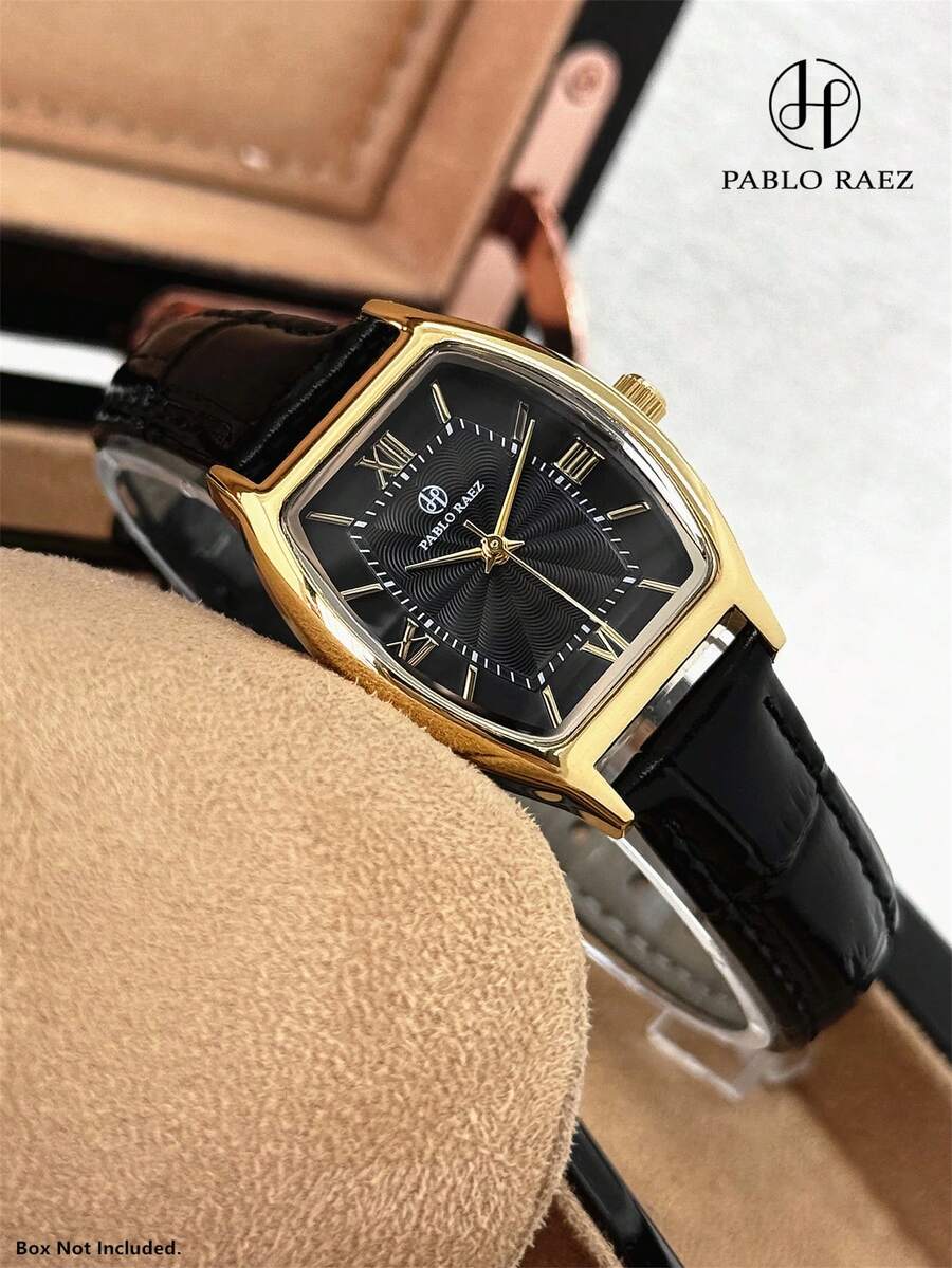 Pablo Raez 1 件 18K 金珠宝女式手表顶级全新酒桶形 IPG 镀不锈钢表壳奢华女士腕表夏季配饰 50 米防水罗马数字显示女士休闲时尚石英表黑色超细纤维皮革手链真条刻度透明白色表盘女式复古高级腕表适合日常使用教师礼物送给母亲或女朋友的流行款式派对装饰毕业婚礼礼物