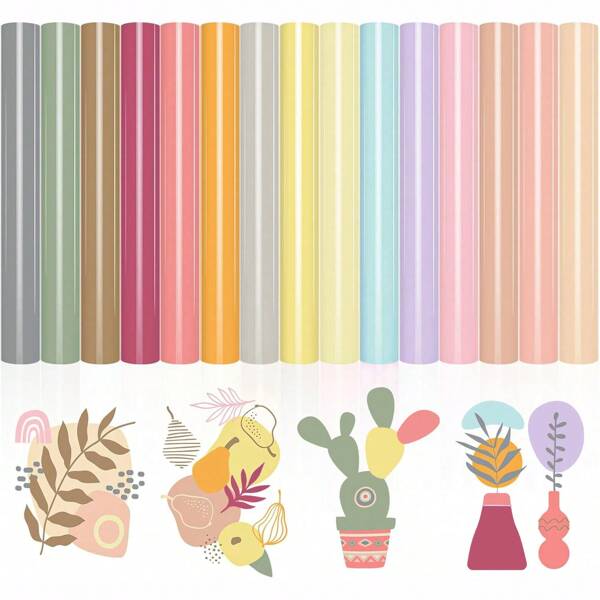 15pcs Heat Transfer Vinyl Sheets, 12in X 10in Neutral Tones Cream, Brown, Beige Vinyl Bundles, 15 Colors Iron-On Vinyl Easy To For DIY T-Shirt