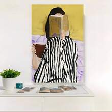 قطعة واحدة ، لوحة فنية لامرأة تقرأ الكتب وتشرب القهوة، ديكور فني حديث بدون إطار، ملصق مطبوع على لوحة جدارية مقاومة للماء على قماش، مناسبة للمنزل، المكتب، غرفة النوم، غرفة المعيشة، غرفة الدراسة، الحمام، البار، فن الجدران وديكور المنزل، هدية عيد مثالية