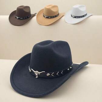 1pc Women's Western Cowboy Hat With Cow Headband, Exquisite Workmanship, Outdoor Riding, Hiking, Driving, Party, Cowboy Accessories