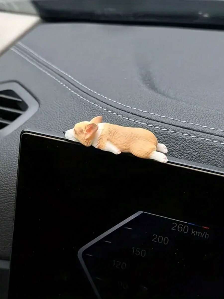 1pc Miniature Corgi Dog Car Interior Dashboard Decor, Anti-Stress Accessory