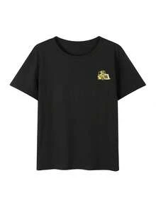 200g Pure Cotton T-Shirt 2025 Summer Ladies New Short Sleeve Pure Cotton Holiday Pattern Short Sleeve Round Neck Couple Wear Small Shirt Tops - 黑色 - 查看 3