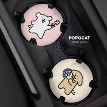 2PCS Cute Line Puppy Car Interior Decoration Car Cup Mat Car Goods Water Cup Mat High Beauty Car Interior Accessories Couple