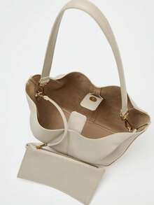 [Túi đeo vai nữ] GATHERED SHOPPER, Túi xách cầm tay thời trang, Túi đeo vai đơn giản màu trơn, Túi xách nữ thiết kế sang trọng cho phong cách hàng ngày - trắng - Xem 5