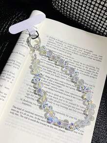 奢华白水晶珠便携式链条手链，带手机支架 - 时尚配饰，适合所有智能手机型号 - 白色 - 查看 2