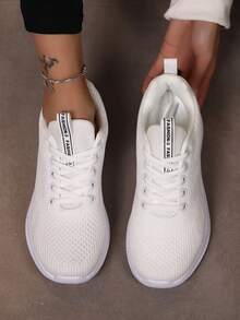 女士轻便舒适透气白色针织运动鞋，夏季 - 白色 - 查看 5