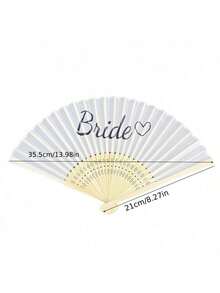 5把/1把白色新娘爱心印花丝绸木质折扇，竹制手持折扇，适合新娘、单身派对、婚礼、新娘送礼会装饰、伴娘礼物、单身派对拍照道具、婚礼装饰、新娘礼物、单身派对装饰和新娘送礼会配饰，派对和活动的绝佳选择，夏季配饰 - 彩色 - 查看 13