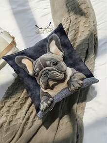 1/2/4pcs Vintage French Bulldog Pattern Throw Pillow Covers, 17.7x17.7 Inches, Single-Sided Print, 100% Polyester, Machine Washable, Zipper Closure, Woven Decorative Pillow Covers, Suitable For Various Room Types, Autumn Decor, Room Decor - Black - View 3