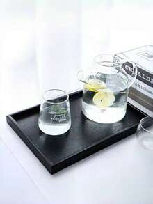 1PC 黑色木质托盘适用于咖啡馆、家庭、甜点、茶、面包、小吃和杯子。也适用于食物、蛋糕、沙拉、水果、寿司、饮料、牛排、披萨和带有纹理的哑光饰面服务盘。 - 黑色 - 查看 3