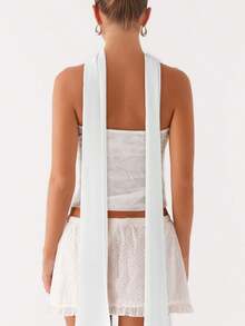 Women Crop Tube Tops And Scarf Summer Sequin Floral Embroidery Bandeau Backless Shirts For Streetwear - trắng - Xem 2
