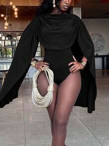 Women Summer Ruched Bodycon Elegant Bodysuit Sexy Rompers - Black - View 2