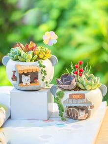 Succulent Flower Pots Fun Succulent Plants Kindergarten Small Potted Balcony Desktop Decoration Cartoon Kitten Little Fox - Multicolor - View 10