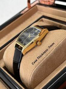 Pablo Raez 1pc 18K Gold Vintage Women's Watch, Original Charming Jewelry Ladies Watch, Summer Accessory Top Brand, Barrel-Shaped Stainless Steel Case, Luxury Women's Watch 50m Waterproof Roman Numeral Display, Casual Fashion Quartz Watch, Black Fiber PU Leather Strap, White Dial Vintage High-End Women's Watch, Teacher Gift, Suitable For Mother Or Girlfriend, Popular Style, Suitable For Party Decoration, Graduation Wedding Birthday Exquisite Gift - one-size - View 6