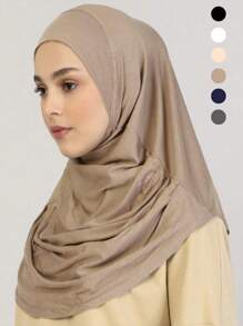 1 Stück einfarbige Frauenkopfbedeckung, modisch vielseitig bequemer Polyester Plissee Kopftuch, praktisches Kopftuch, Tudong, sofort lange Khimar Hijab, geeignet für den täglichen Gebrauch, alle Jahreszeiten