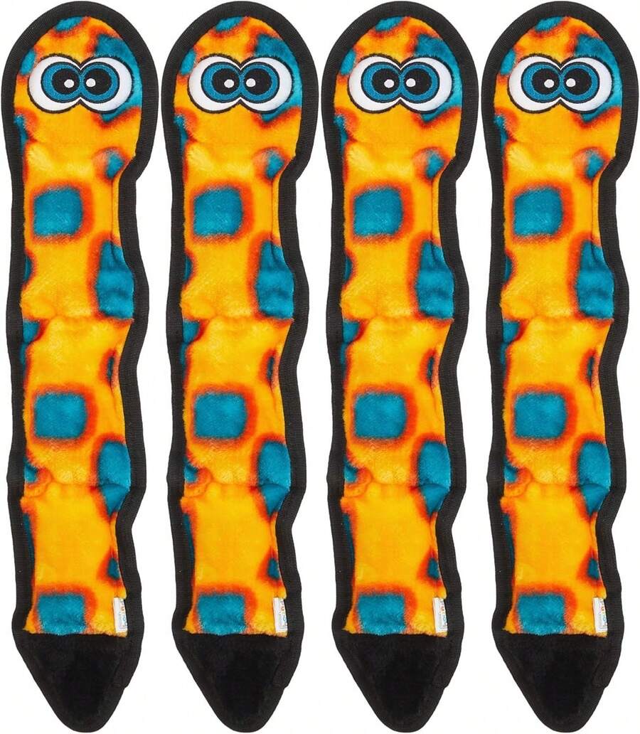 Outward Hound Durablez Stuffing-Free Squeaky Interactive Dog Toy, Tough Plush, Gecko, Green, Large - Orange Snake - View 1