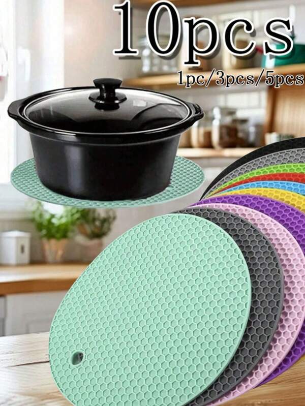 10/5/3/1pcs Honeycomb Shaped Placemats, Non-Slip Mats, Heat Resistant Mats, Table Mats, Multi-Functional Round Heat Insulation Mats, Coasters, Hot Pot Mats, Kitchen & Dining Accessories