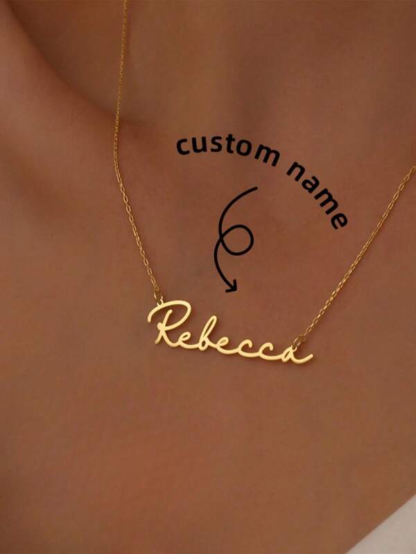 1pc Customized Name Necklace, Personalized Name Necklace, Stainless Steel Necklace, Jewelry Accessory, Minimalist DIY Custom Name Gift, Suitable For Women, Birthday Jewelry Gift Gold Stylish, For Teenagers, Junior High School Students, Middle School Students, High School Senior High School Students, College Students, University Students, Freshman, Sophomore, Underclassmen