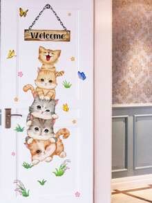 1pc Creative Cute Stacked High Dinosaurs Pattern Self-Adhesive Wall Stickers, Bedroom Bathroom Living Room Porch Home Decoration Wall Stickers, Removable Stickers, Wall Decor Decals