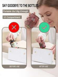 1pc Portable Mini Medicine Box, 10 Compartment Transparent PVC Pill Storage Case, Large Capacity Transparent Pill Organizer Box, Travel Medicine Sorting Container, Suitable For Medicines, Earrings, Rings, Necklaces, Capsules, Etc. Convenient For Various Users - Multicolor - View 7