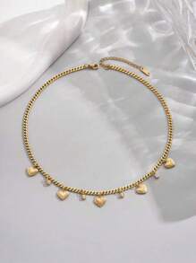 1 Stück 18 Karat Goldplattierte dicke Kette mit herzförmigem Anhänger aus rostfreiem Stahl, geeignet für den täglichen Gebrauch von Frauen und als Urlaubsgeschenk