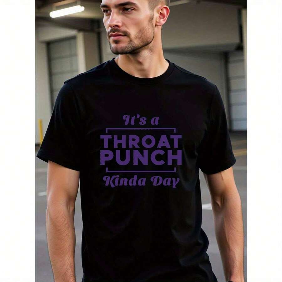 Women's Fashionable Athletic Two-Piece Set: White Hoodie With "THROAT PUNCH" Print & Blue Joggers With Drawstring - Casual, Fashiony Streetwear, Polyester, Relaxed Fit Clothing|Playful Graphic Print|Glossy Fabric As Gift - Black - View 1