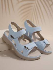 Women's Simple Summer Wedge Sandals, Breathable PU Material, Mid-Heel Casual Beach Slippers, Versatile Commuting Flats