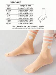 5 双女童纯色条纹心形图案长筒袜，韩版休闲运动中筒袜，舒适透气幼儿长袜，适合春秋季