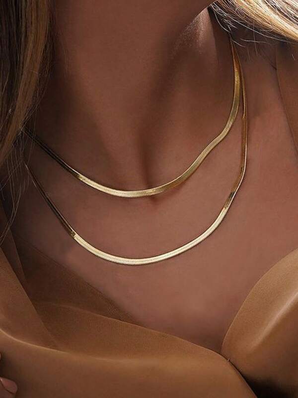 1 Peça Colar de Corrente Multilaminada de Osso de Cobra Simples e na Moda, Versátil Adequado para Férias, Festas, Encontros, Uso Diário