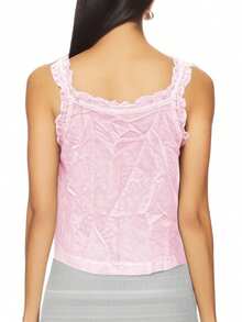 Women Summer Tank Tops Casual Lace Patchwork Buttons Sleeveless Shirt Basic Vest Aesthetic Clothes for Streetwear - Rosa - Ver 7