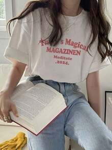 200g Pure Cotton T-Shirt 2025 Summer Ladies New Short Sleeve Pure Cotton Holiday Pattern Short Sleeve Round Neck Couple Wear Small Shirt Tops - 白色 - 查看 1