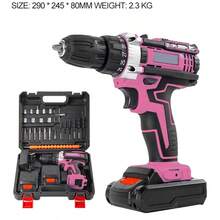 36V Cordless Drill Set - Red Electric Drill With Long-Lasting Battery & Fast Charger, 25 Torque Settings, Max Torque 45Nm, 2-Speed Shifting, Aluminium Alloy Housing, Ideal For DIY Projects, Woodworking & Home Repairs, 2 Batteries Included. - Pink - View 10