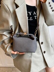 1 件迷你条纹印花盒形包，PU 可调节肩带斜挎包，拉链开合，时尚女士手提包，适合日常、约会、购物、工作