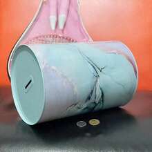 1pc Unique Large Capacity Marble Texture Piggy Bank, Smooth Tactile Sealed Cylindrical Metal Coin Money Saving Box, Suitable For Storing USD, EUR, AUD, GBP, SAR, TMT, EGP, CHF, TWD, AUD Coins, Random Color - Multicolor - View 3