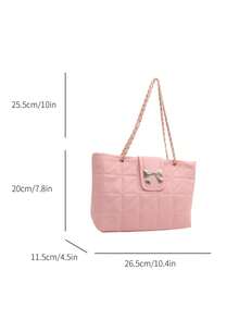 Elegant Solid Color Quilted Zipper Chain Shoulder Bag - Pink - View 3