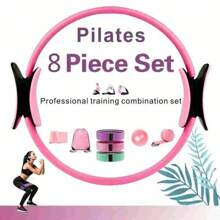 8er Pilates Widerstandskreis-Set, bestehend aus: 38cm/14,96" Pilates Widerstandskreis, 3 Stücke Widerstandsbänder, Yoga-Ball, Dehnungsgurt, Widerstandsschleife, Aufbewahrungstasche - Pilates und Yoga Fitnessausrüstung für Zuhause - geeignet für Frauen - perfekte Geschenkidee