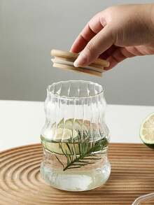 1 PC 550ml Creative Shaped Glass Cup, Aesthetic Drinking Glass With Bamboo Lid And Straw, Water Cup, Iced Coffee Cup, Juice Cup, Milk Tea Boba Cup, Reusable Tumbler, Summer Beverage Glassware, Bamboo Lid Cup, Ideal For Home, Office, Party, Birthday Housewarming Gift, Ribbed/Smooth Style - 彩色 - 查看 10