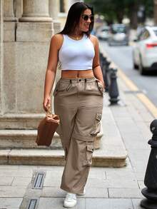 Women's Solid Color Everyday Cargo Pants Elegant Spring - Khaki - View 2