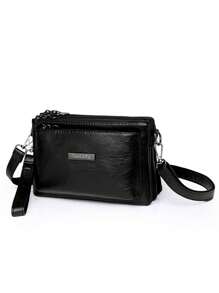 Multifunctional Solid Color Shoulder Bag For Women, Waterproof Crossbody Purse Business Casual Storage Bag, School Commuting Messenger Bag, Black Briefcase For Daily Use, Travel Satchel Bags Multiple Compartments Holiday Gift