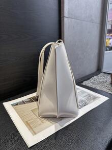 Women's White Tote Bag, Minimalist Large Capacity Handbag - White - View 4