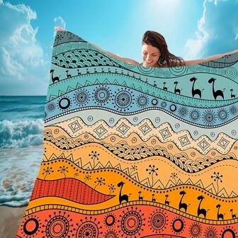 [سجادة الشاطئ المانعة للرمال] بطانية شاطئ كبيرة لل- 7 أشخاص، حصيرة شاطئية كبيرة جداً مانعة للرمال، مزينة بتصميم استوائي نابض بالحياة، نسيج مبرد، سهلة التنظيف وإزالة الرمال، مناسبة للتخييم والحمام السباحة والنزهات والأنشطة الخارجية، بطانية نزهة