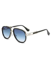 1pc Men's New Double-Bridge Classic Business & Vintage Pilot Style Gradient Color Full Frame Fashion Fashion Glasses, Suitable For Daily Use