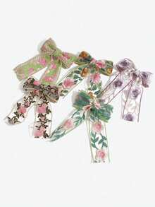 1pc Cute Sweet Floral Embroidery Bow Ribbon Hair Clip, Suitable For Daily Wear, A Gift For Girlfriends, Hair Accessory, Summer Accessories, Travel, Claw Clips, Clips For Hair, Hair Slide, Hair Claws