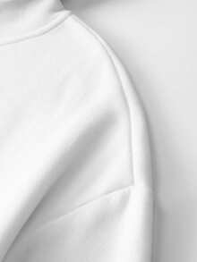 男士休闲百搭简约字母棕榈树印花抽绳连帽衫，带袋鼠口袋，秋冬款 - 白色 - 查看 4