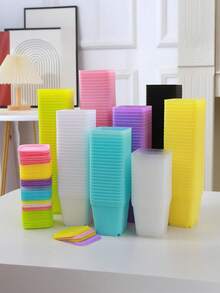 [休闲风格] 方形塑料花盆带托盘方形塑料带排水孔适用于室内和室外休闲风格方形植物育苗盆，多色小型移栽花盆适用于室内室外、多肉植物、办公室家庭花园和阳台装饰