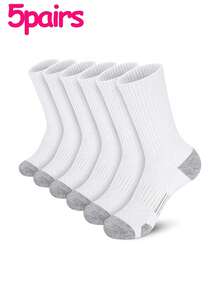 5 đôi tất thể thao bóng rổ cao đến bắp chân màu đen, trắng, xám cỡ lớn dành cho nam, tất đi làm, mùa thu - Nhiều màu - Xem 29